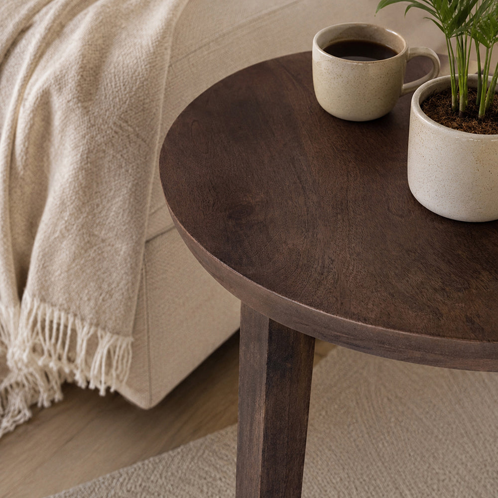 Orb Wooden Side Table, Medium - Brown