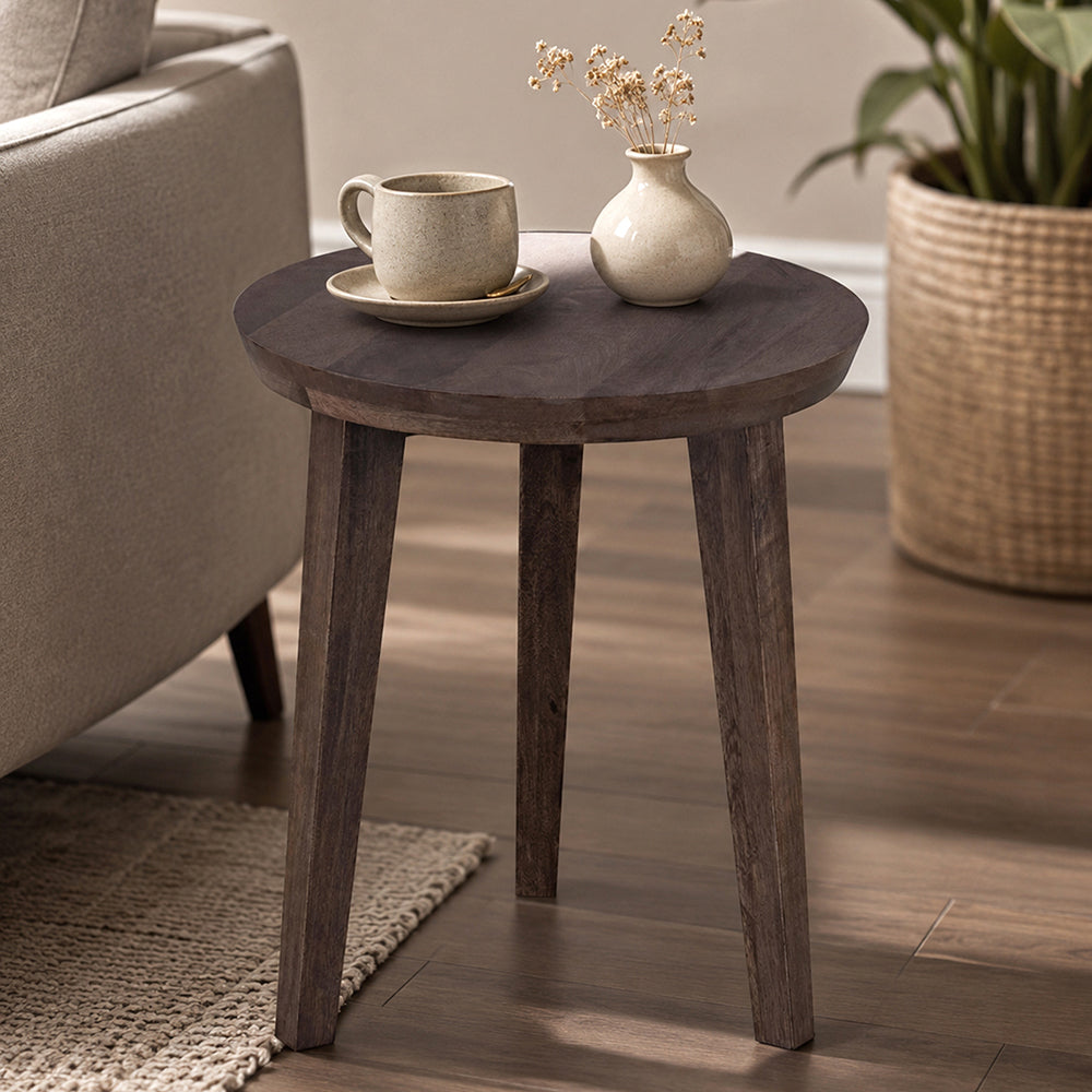 Orb Wooden Side Table, Medium - Brown