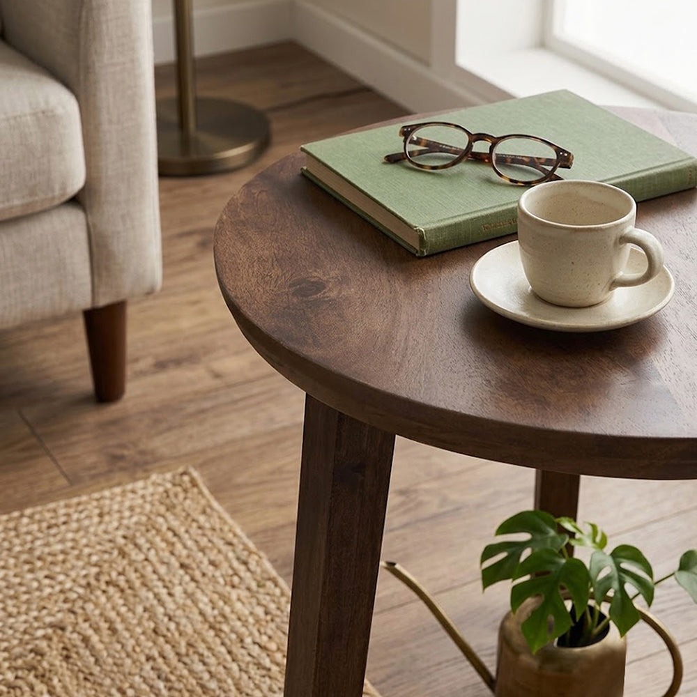 Orb Wooden Side Table, Large - Brown