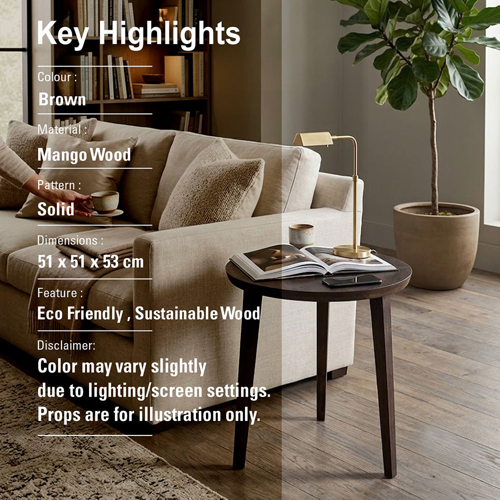 Orb Wooden Side Table, Large - Brown