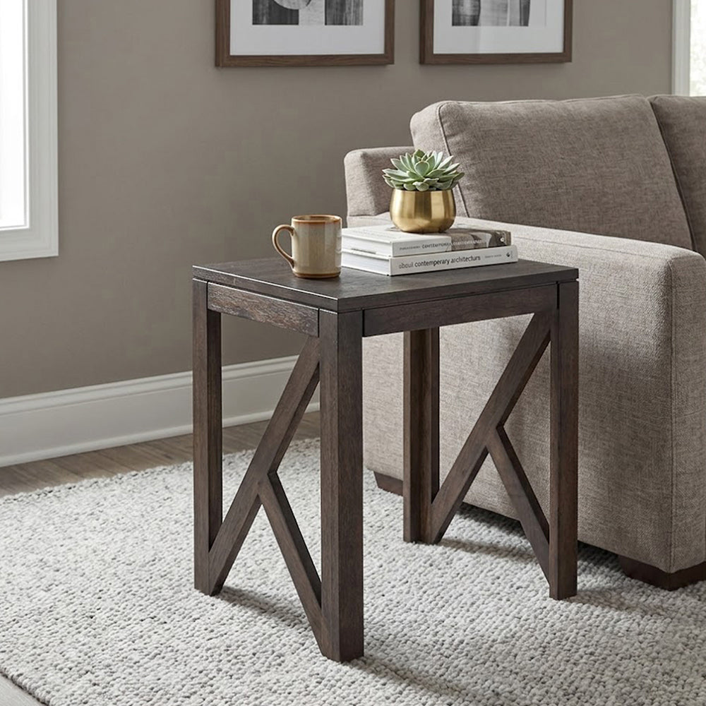 Cross Wooden Side Table, Small - Brown