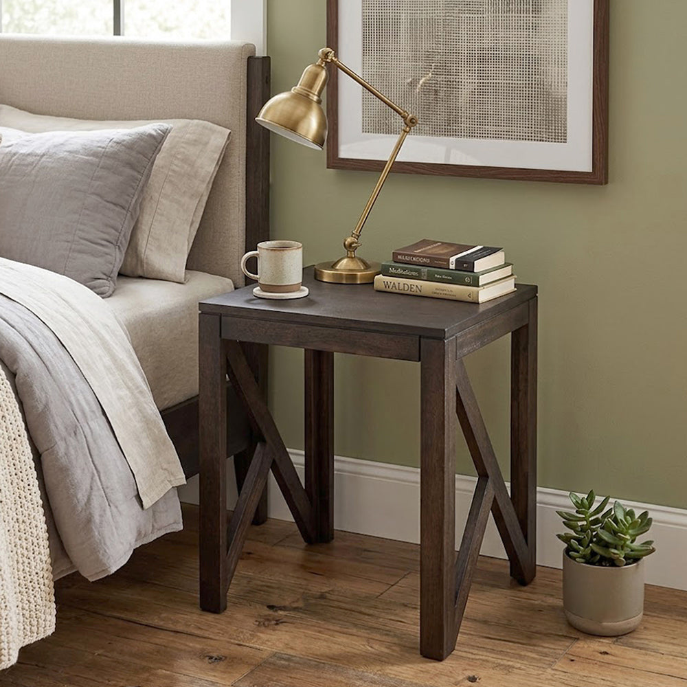Cross Wooden Side Table, Small - Brown