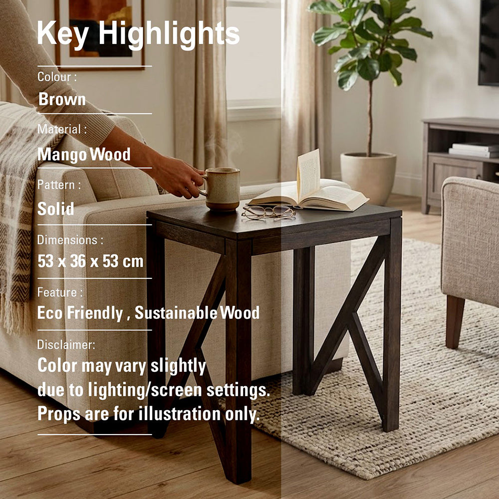 Cross Wooden Side Table, Large - Brown