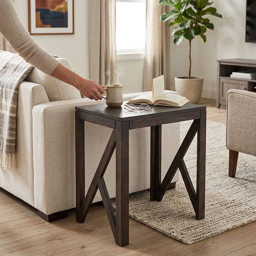 Cross Wooden Side Table, Large - Brown
