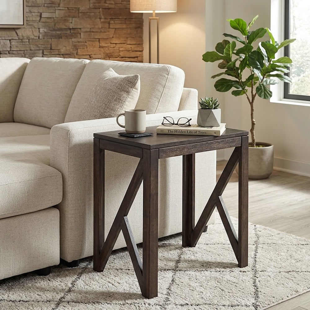 Cross Wooden Side Table, Large - Brown
