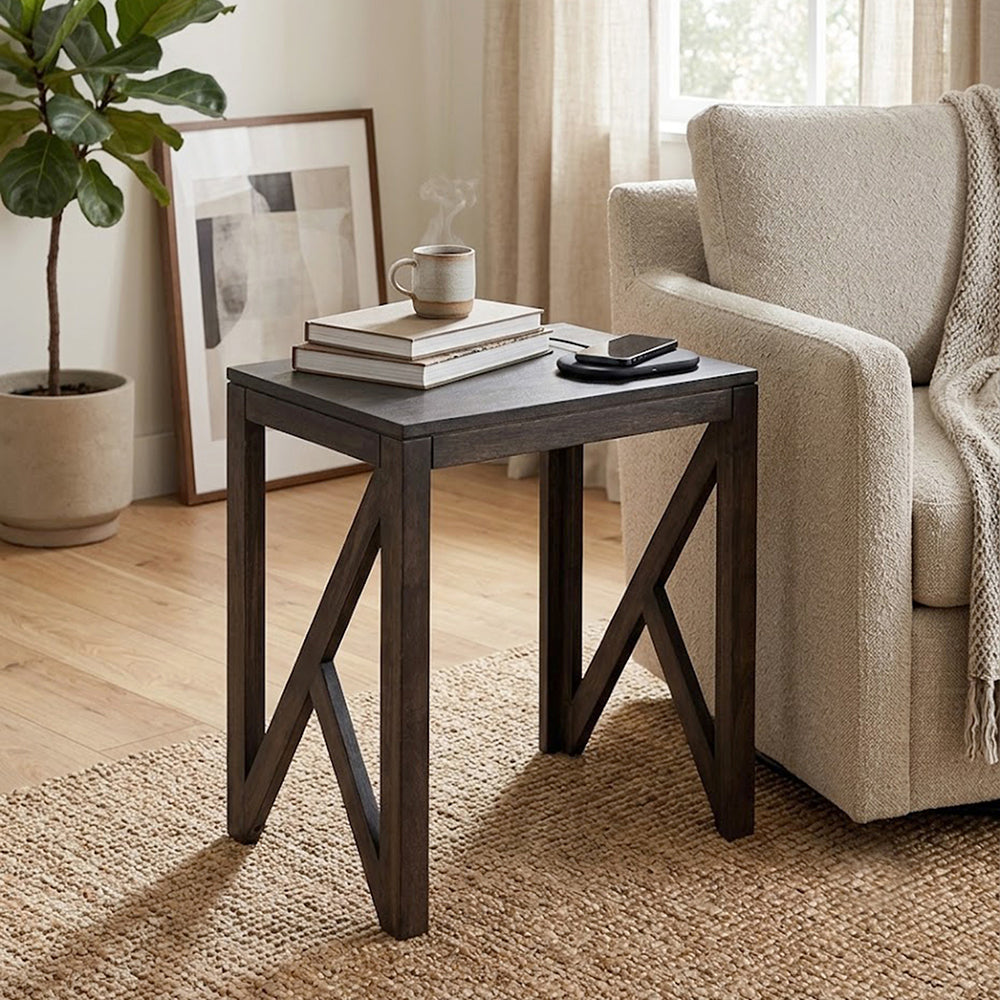 Cross Wooden Side Table, Large - Brown