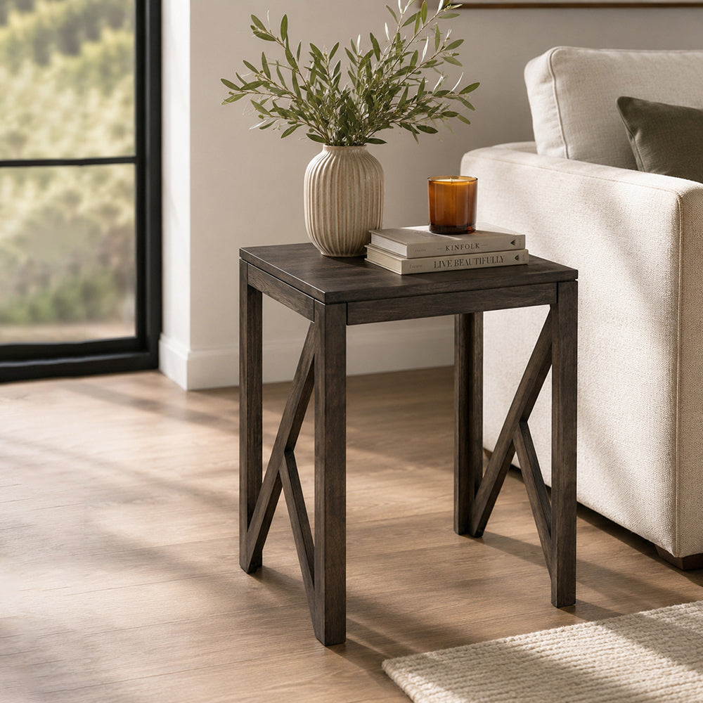 Cross Wooden Side Table, Large - Brown