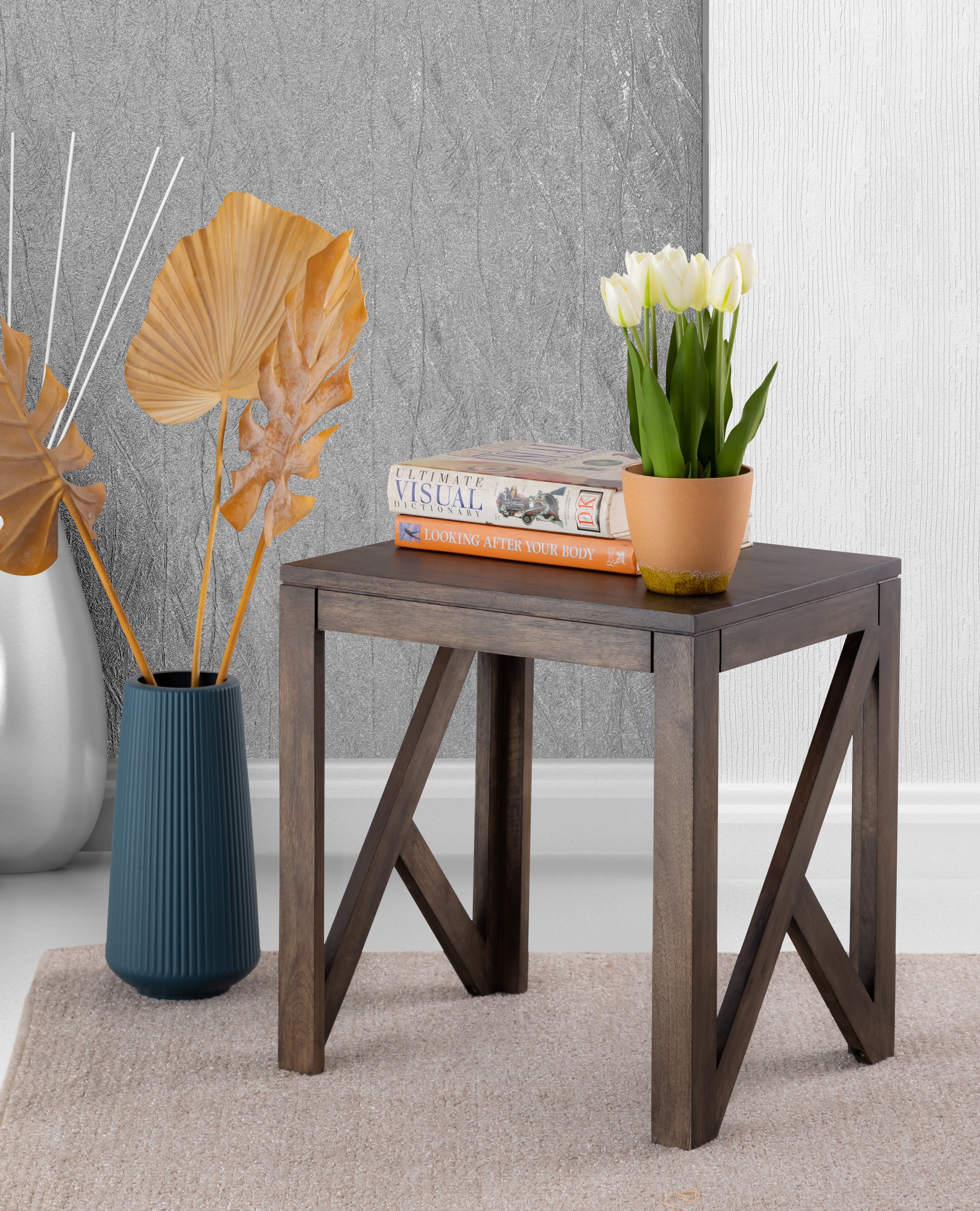 Grey Wooden Side Table For Home, Kitchen, Living Room, Bedroom, Balcony And Office