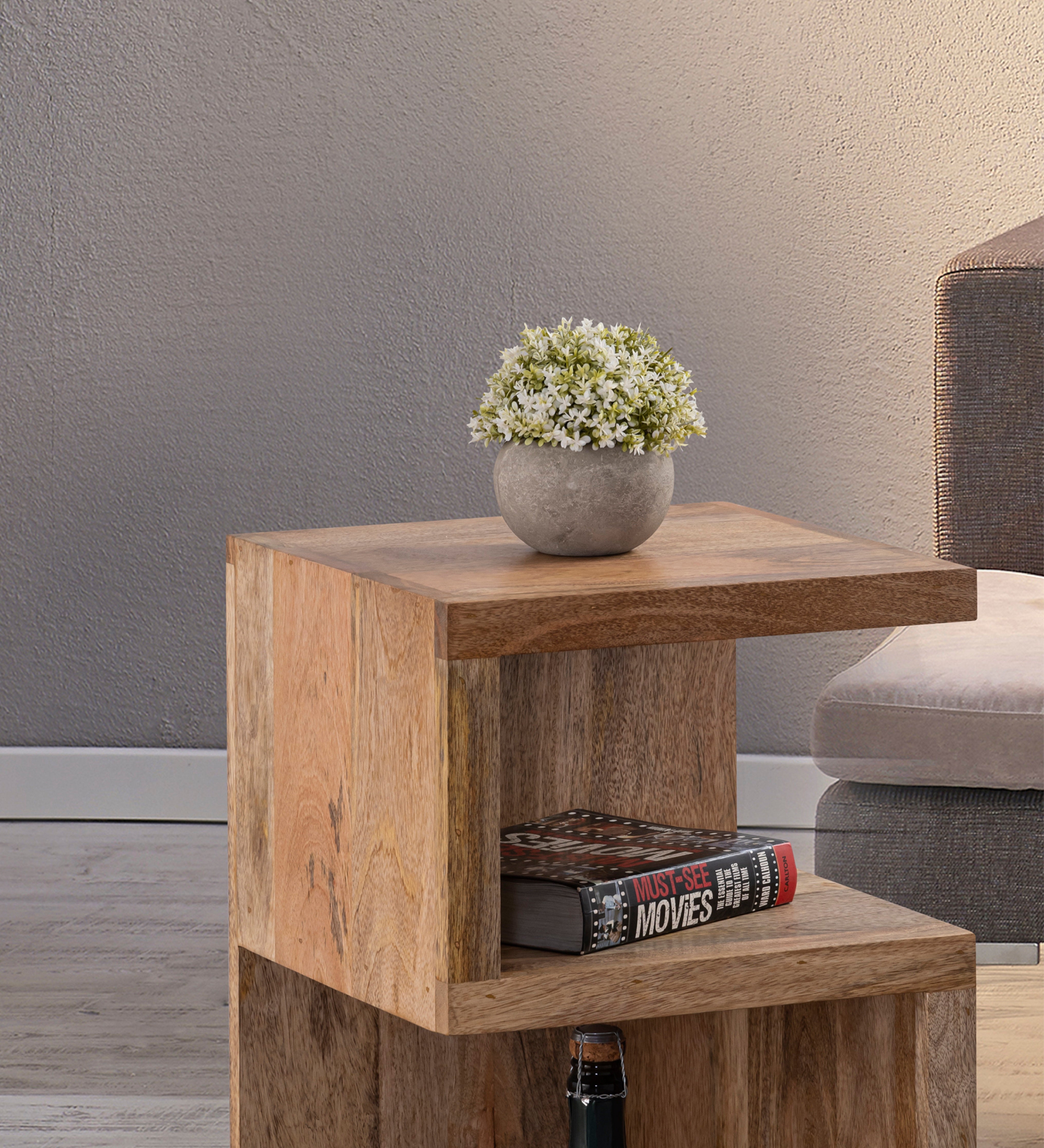 Brown Wooden Open Storage Side Table For Home, Kitchen And Office