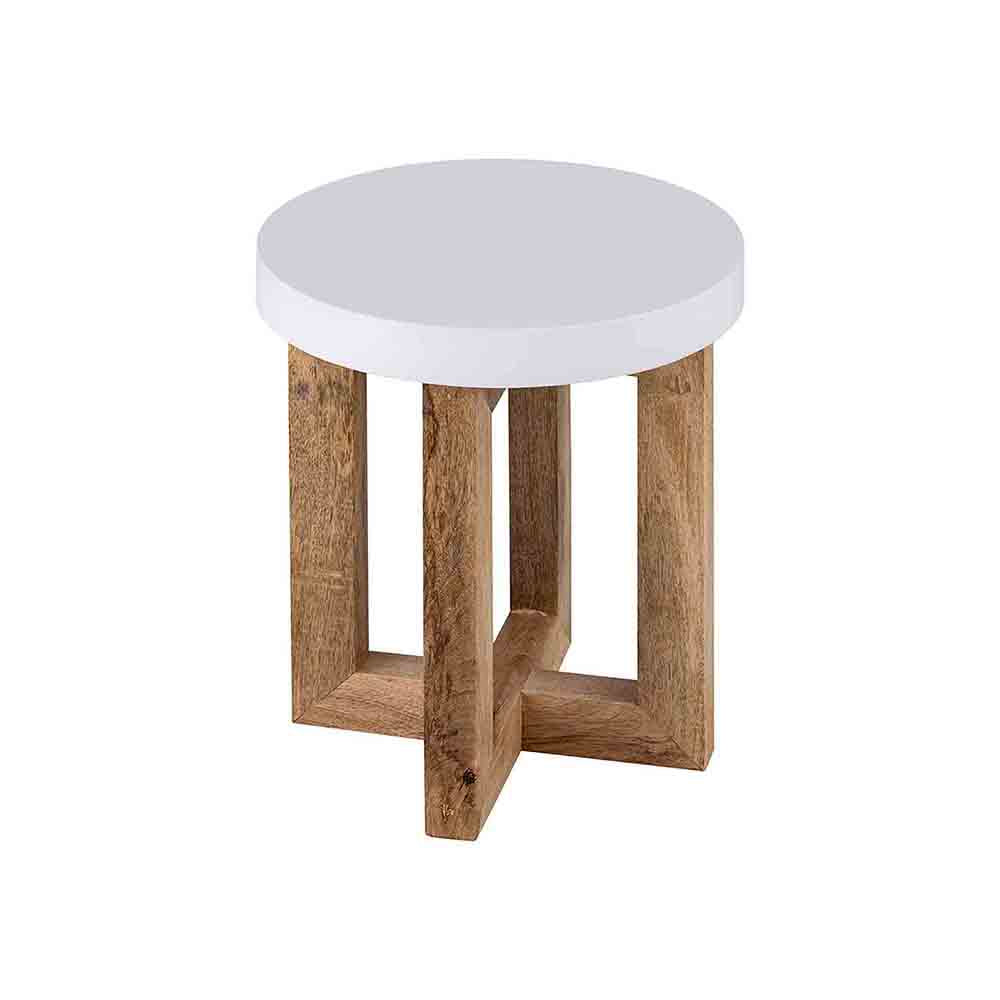 Denzo Wooden Stool - White & Natural