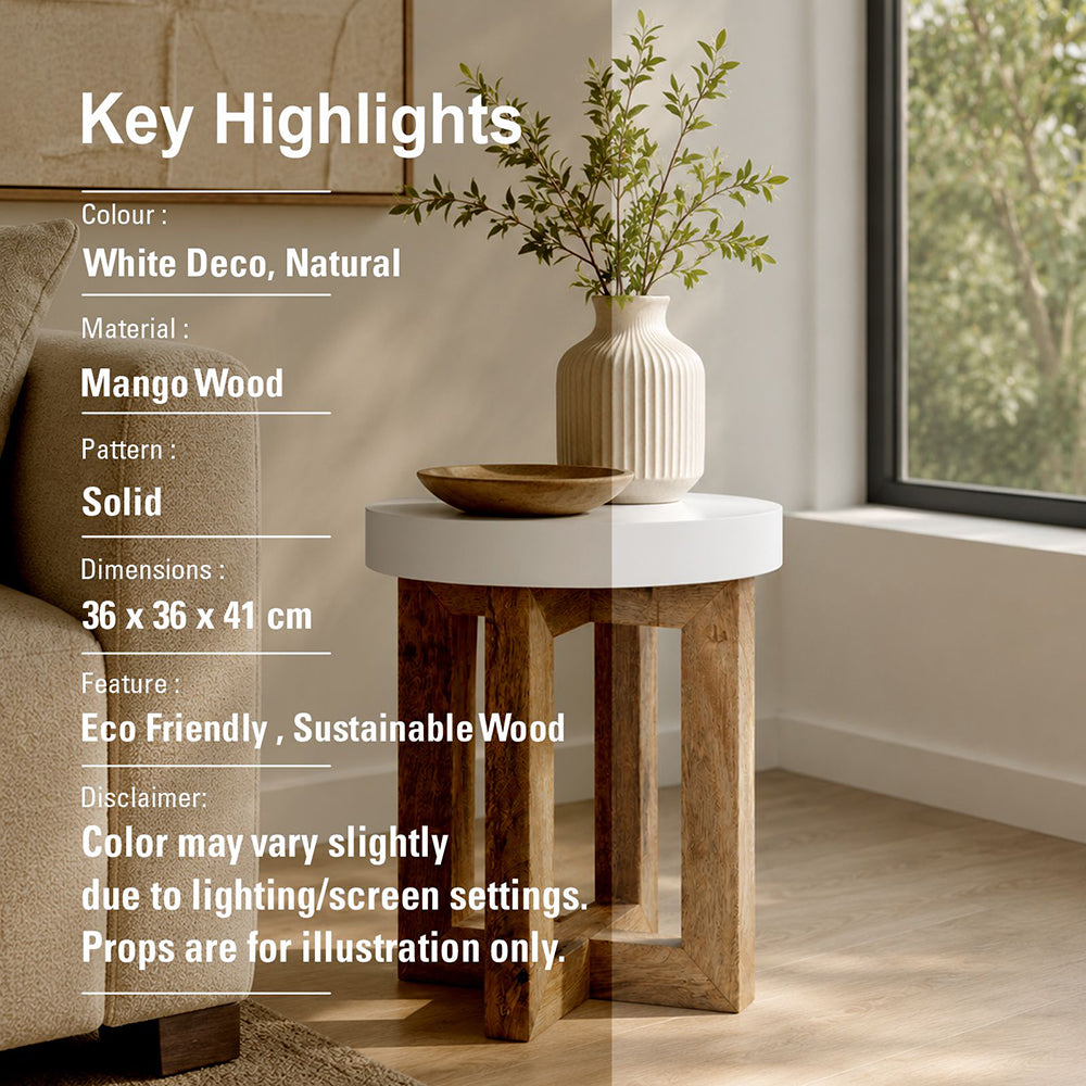 Denzo Wooden Stool - White & Natural