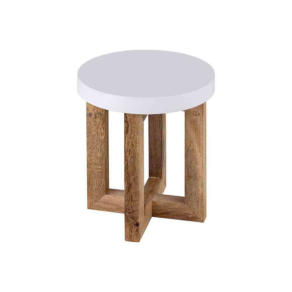 Denzo Wooden Stool - White & Natural