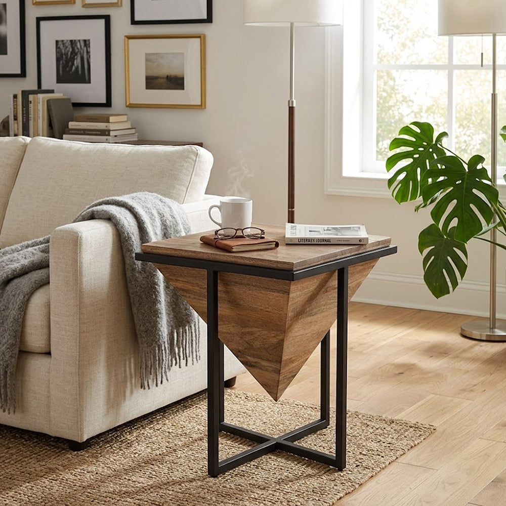 Prism Wooden Side Table - Brown