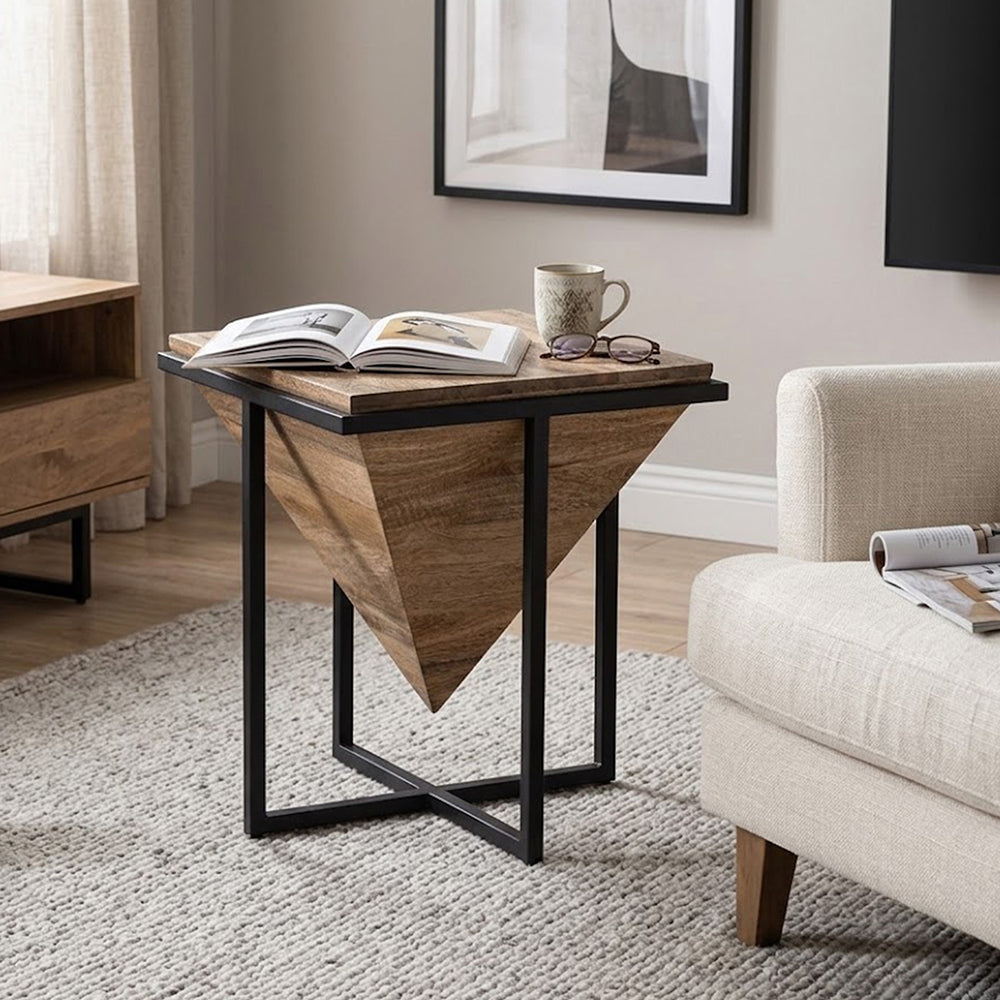 Prism Wooden Side Table - Brown