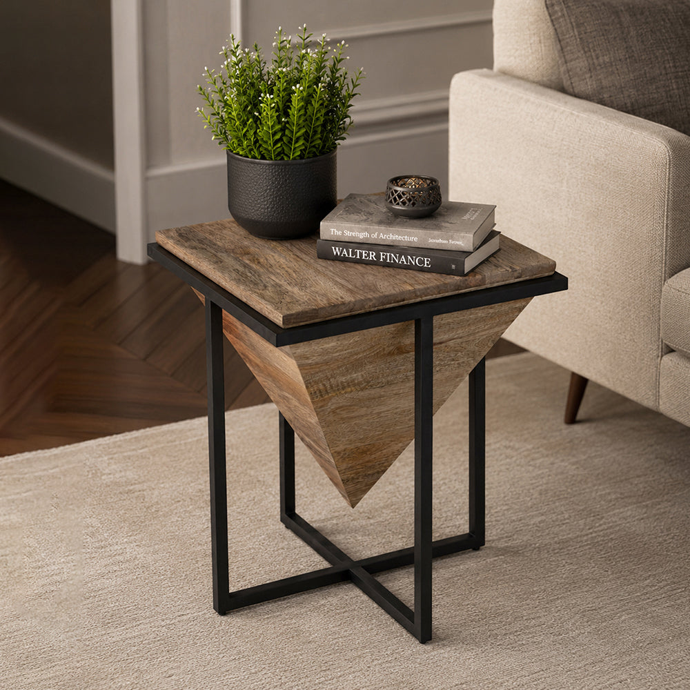 Prism Wooden Side Table - Brown