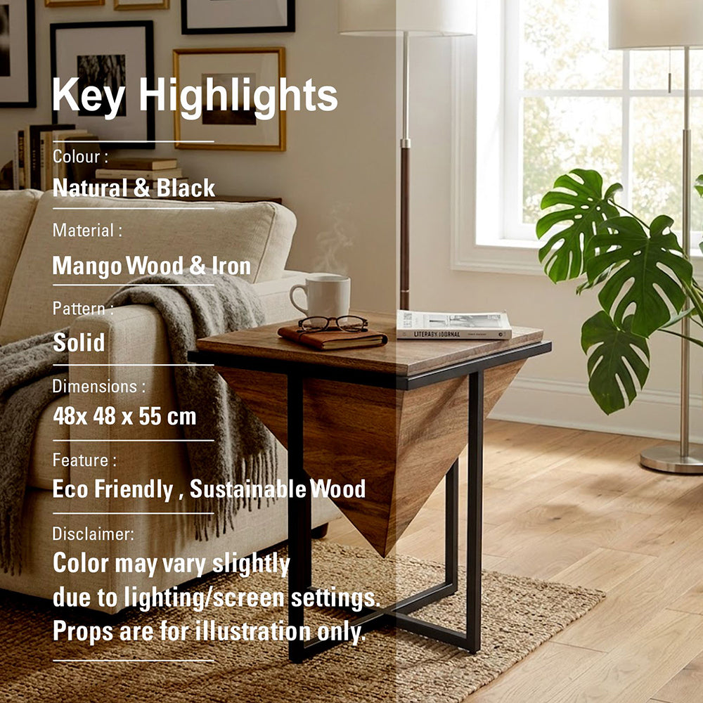 Prism Wooden Side Table - Brown