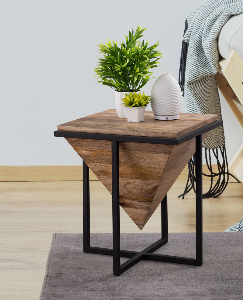 Brown Wooden Side Table With Metal Stand For Home And Office