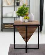 Brown Wooden Side Table With Metal Stand For Home And Office