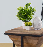 Brown Wooden Side Table With Metal Stand For Home And Office