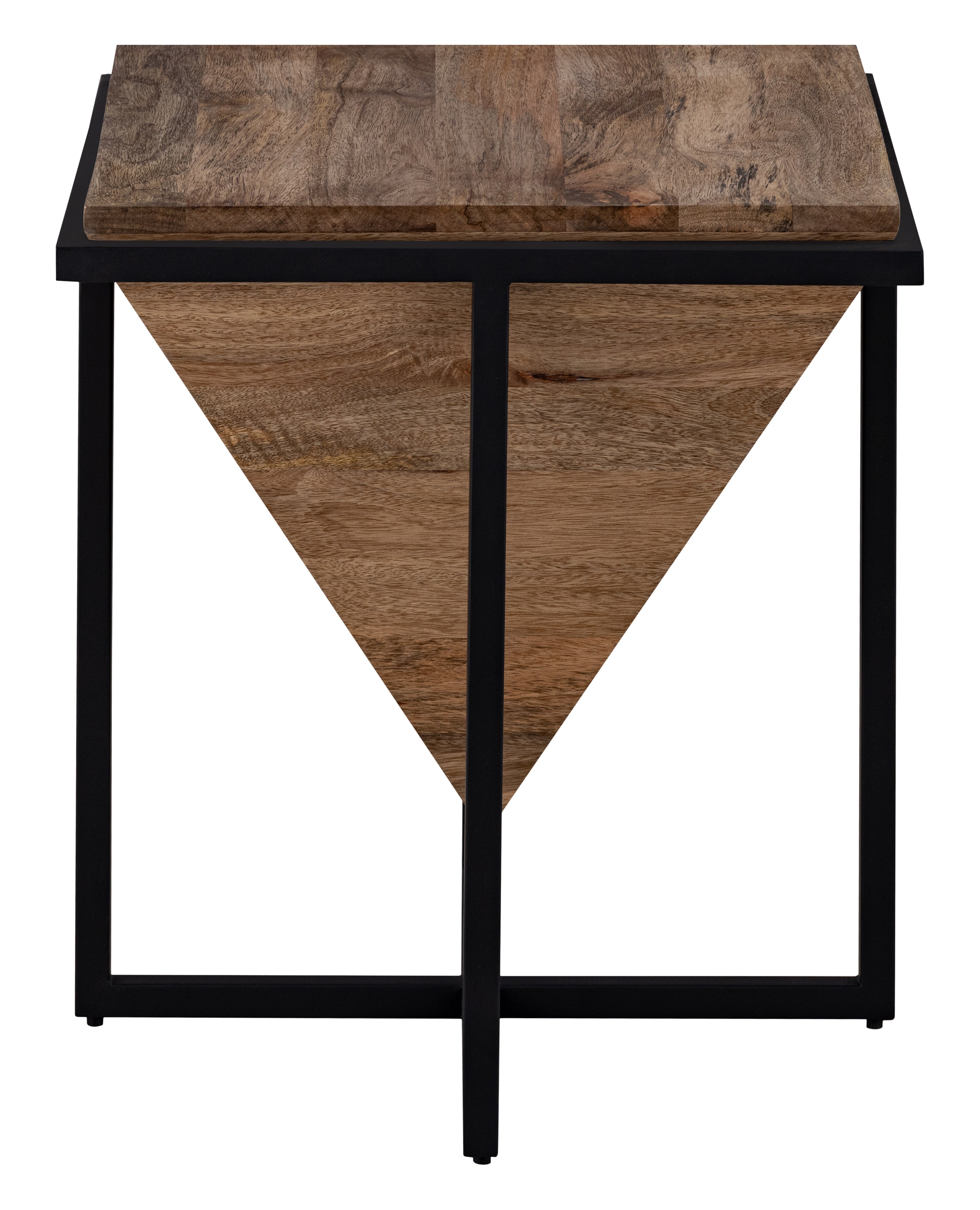 Brown Wooden Side Table With Metal Stand For Home And Office