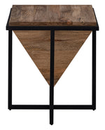 Brown Wooden Side Table With Metal Stand For Home And Office
