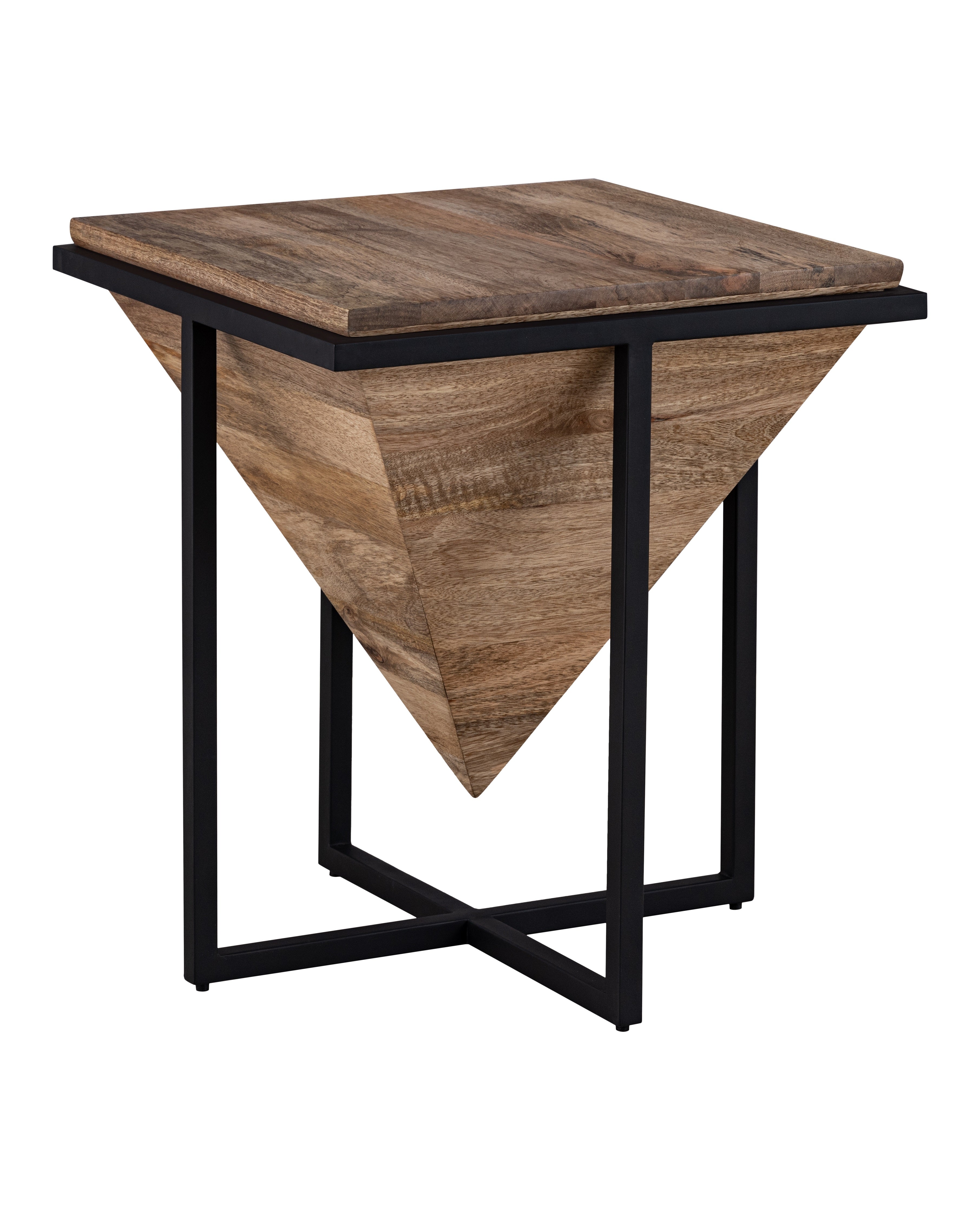 Brown Wooden Side Table With Metal Stand For Home And Office