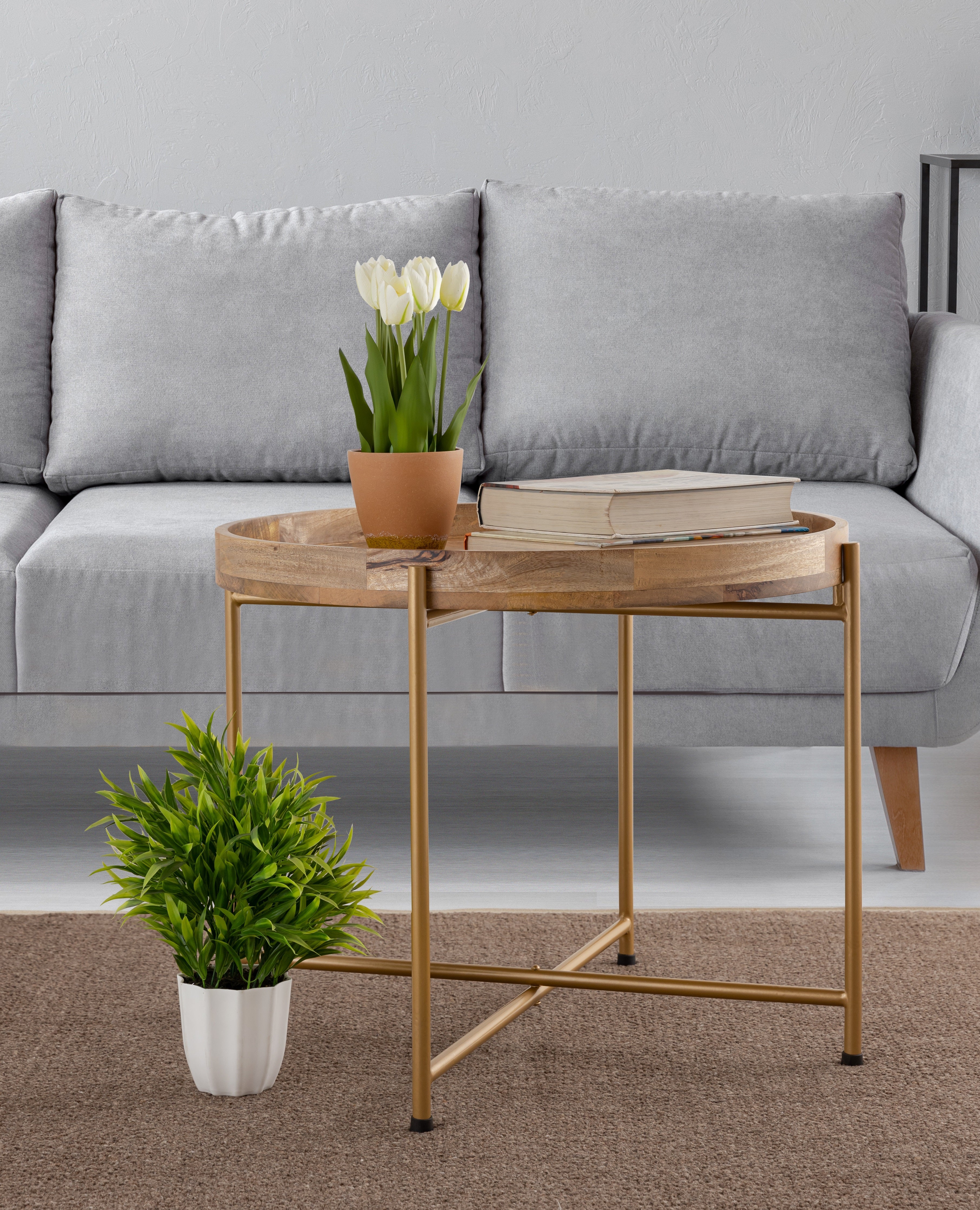 Gold Wooden Side Table For Home, Kitchen, Living Room, Balcony And Office