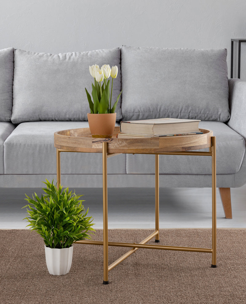 Gold Wooden Side Table For Home, Kitchen, Living Room, Balcony And Office