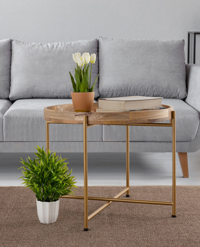Terra Metal Side Table, Large - Gold & Natural