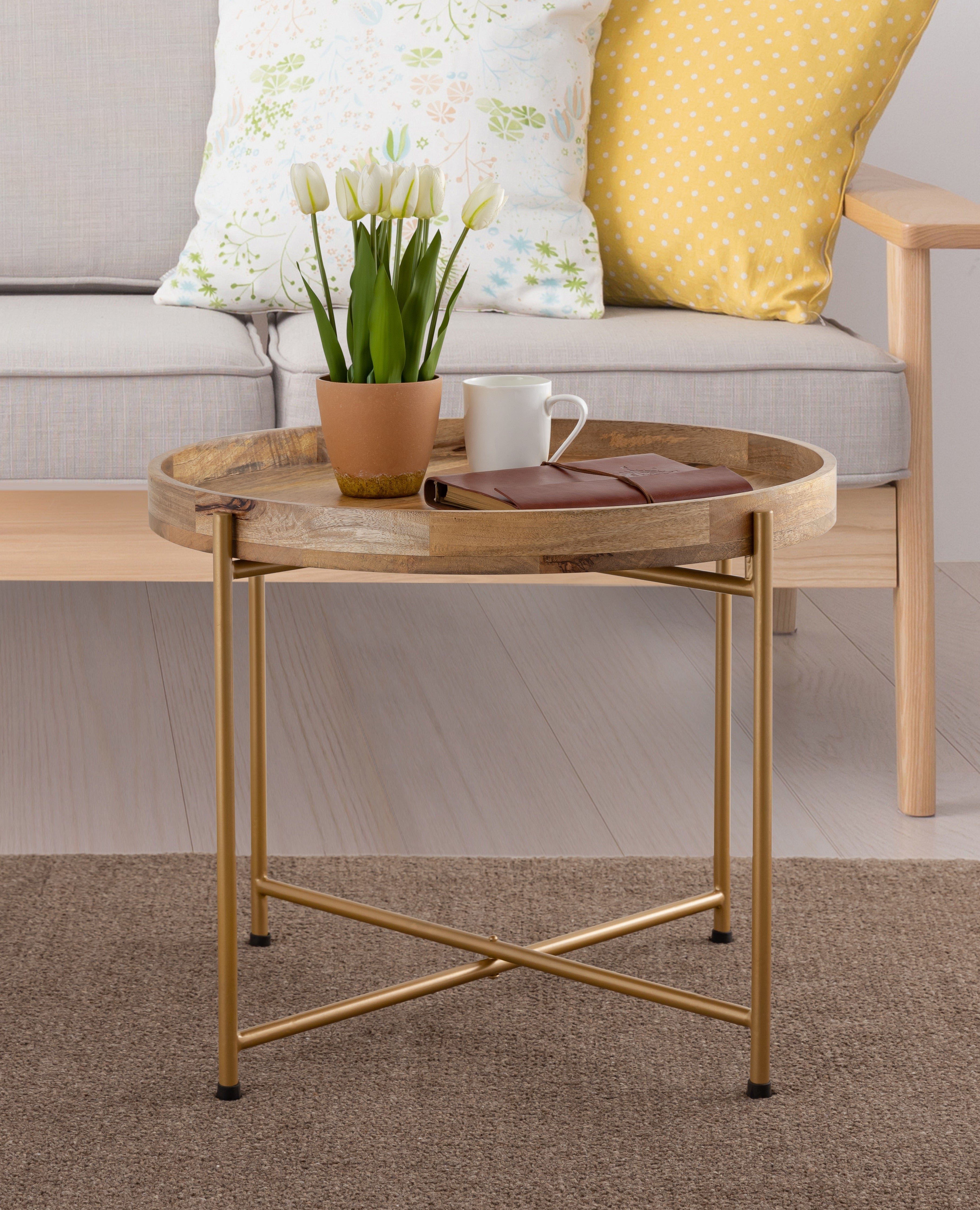 Gold Wooden Side Table For Home, Kitchen, Living Room, Balcony And Office