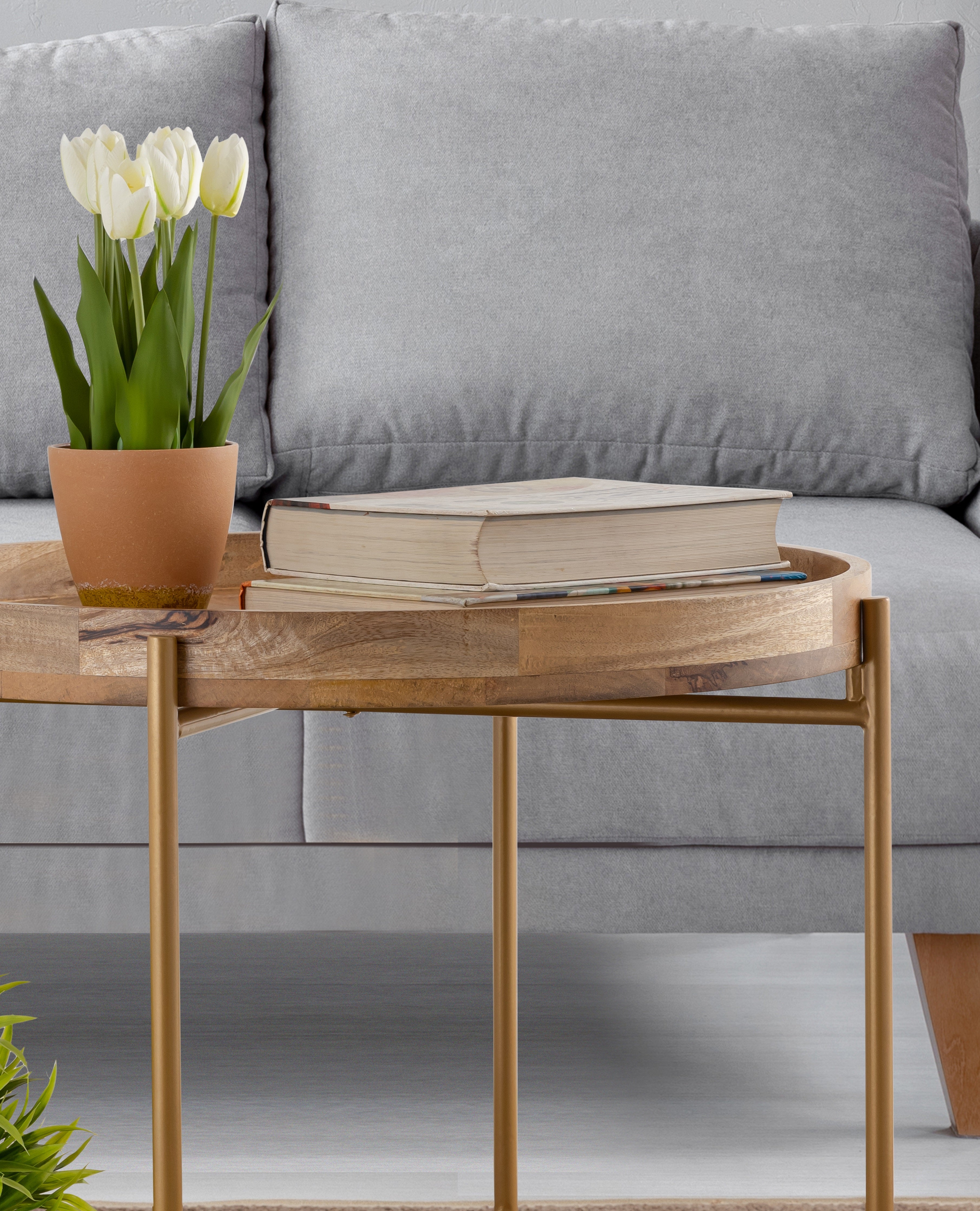 Gold Wooden Side Table For Home, Kitchen, Living Room, Balcony And Office