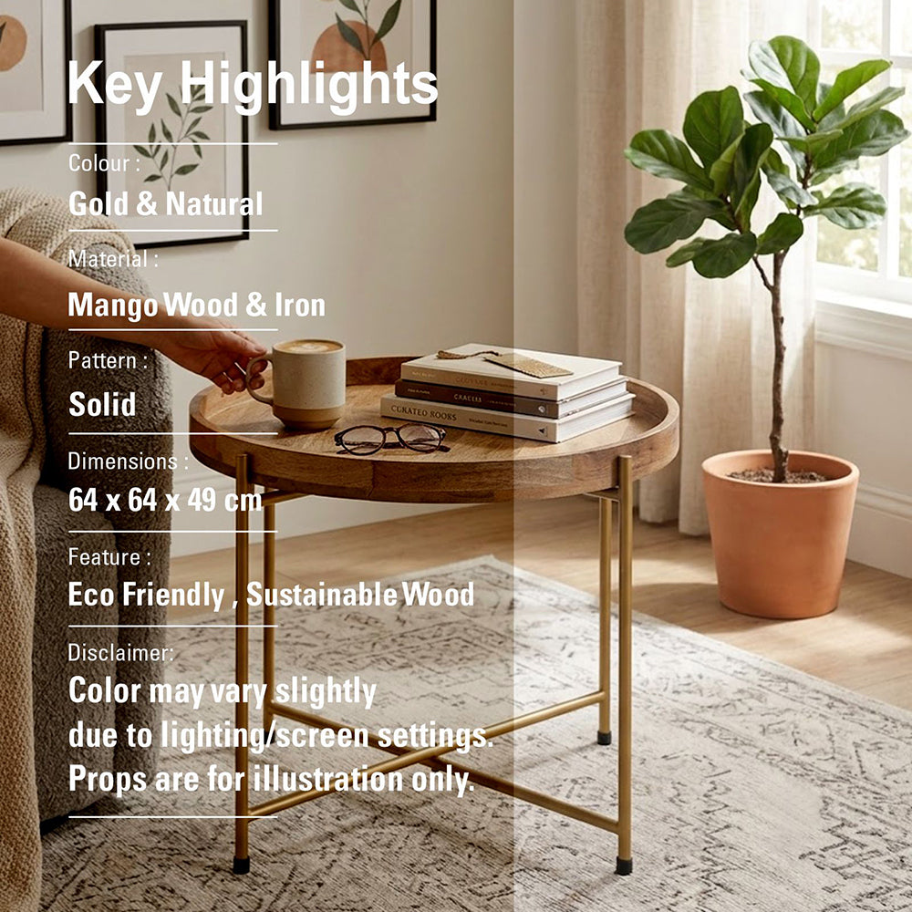 Terra Metal Side Table, Large - Gold & Natural