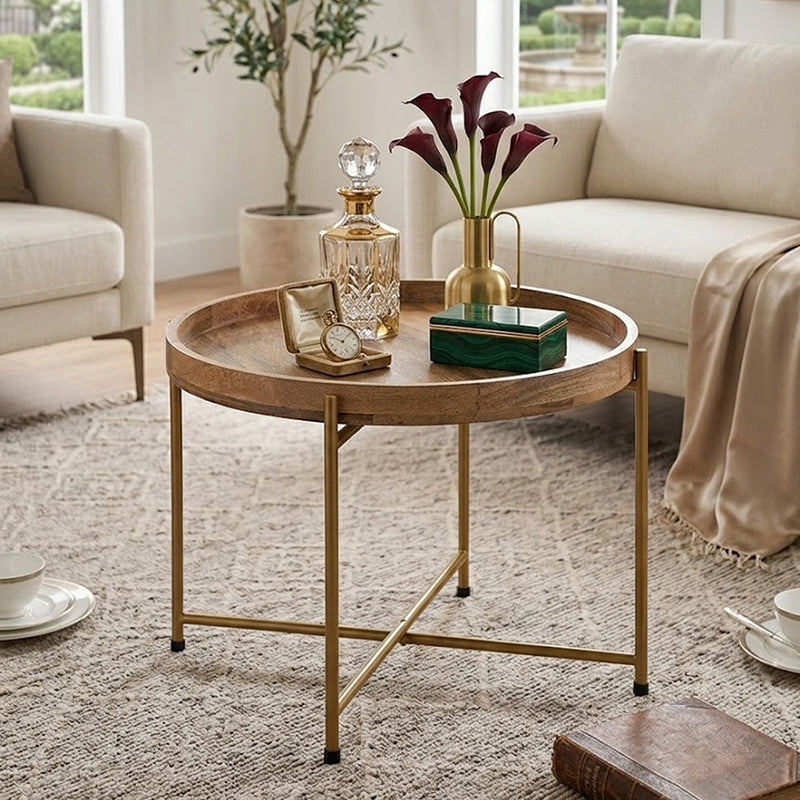 Terra Metal Side Table, Large - Gold & Natural