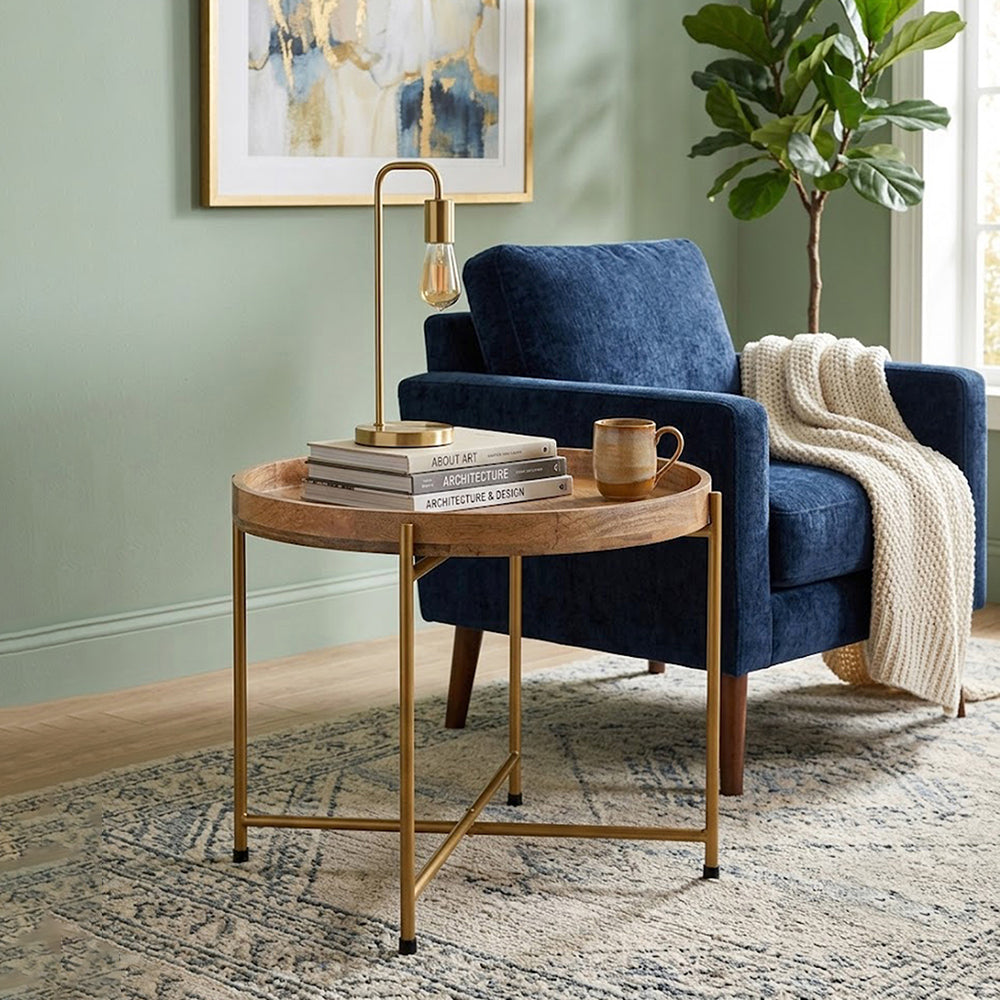 Terra Metal Side Table, Large - Gold & Natural