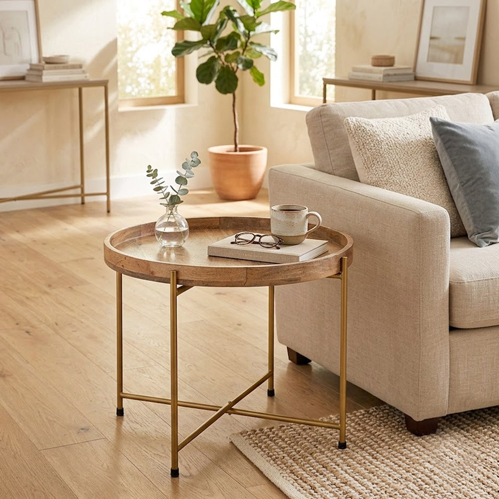 Terra Metal Side Table, Large - Gold & Natural