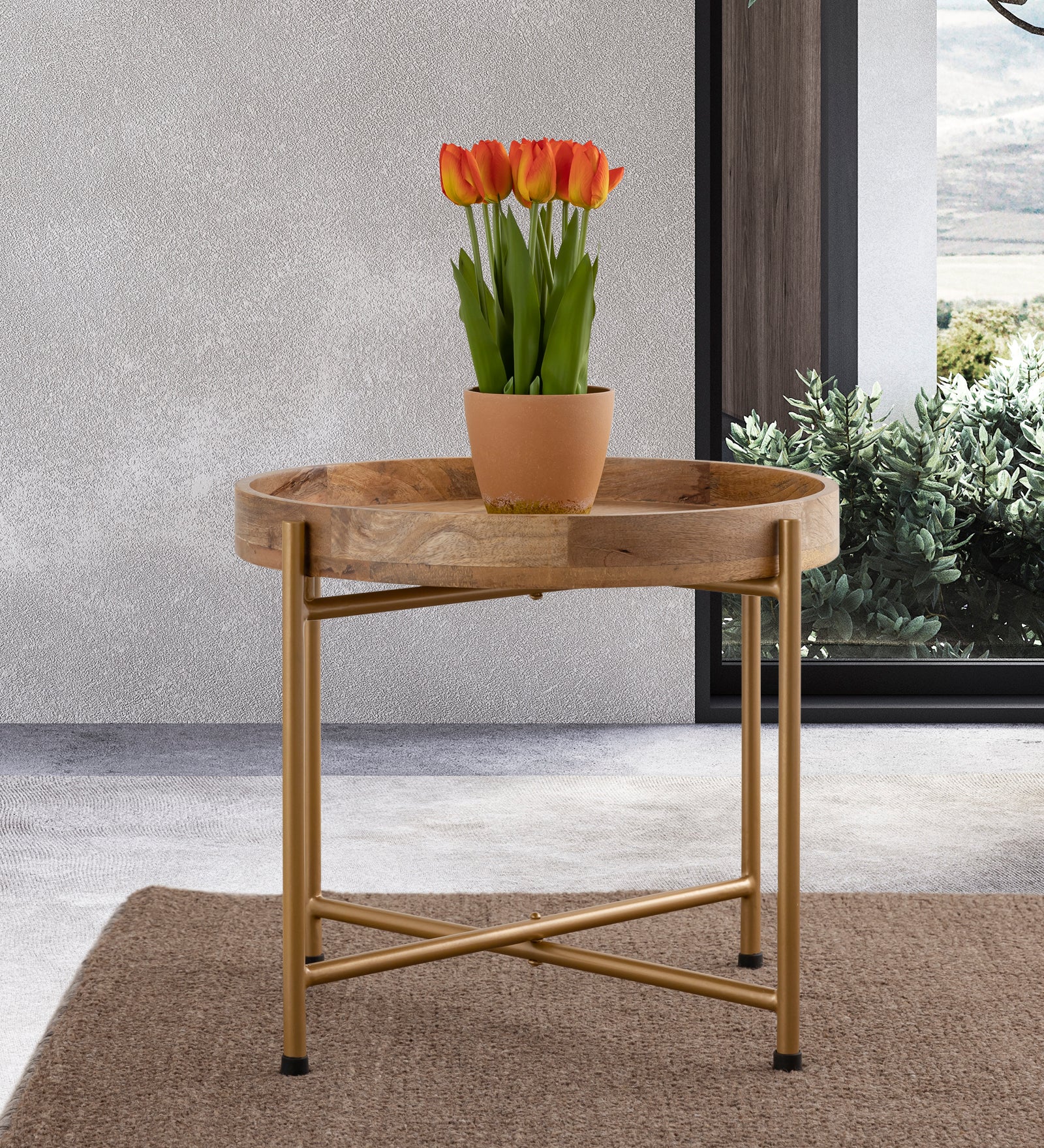 Gold Wooden Side Table For Home, Kitchen, Living Room, Balcony And Office