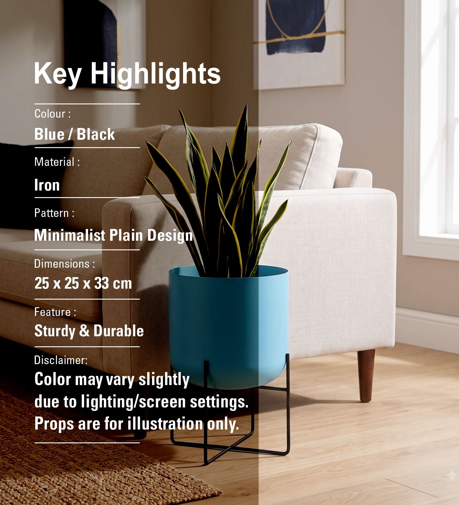 Porto Metal Planter, Small - Blue