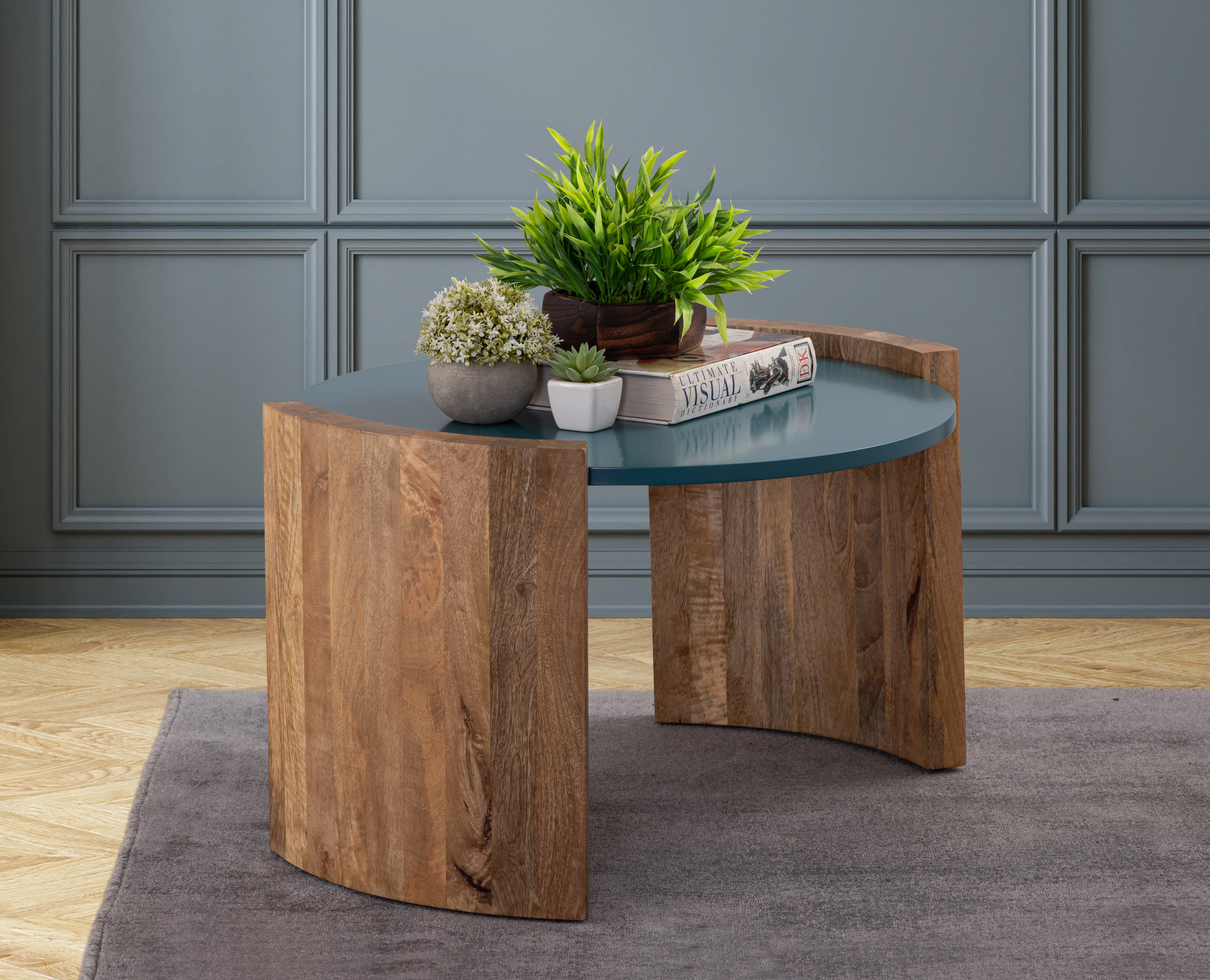 Blue Wooden Centre Table With Top For Home Decor And Office