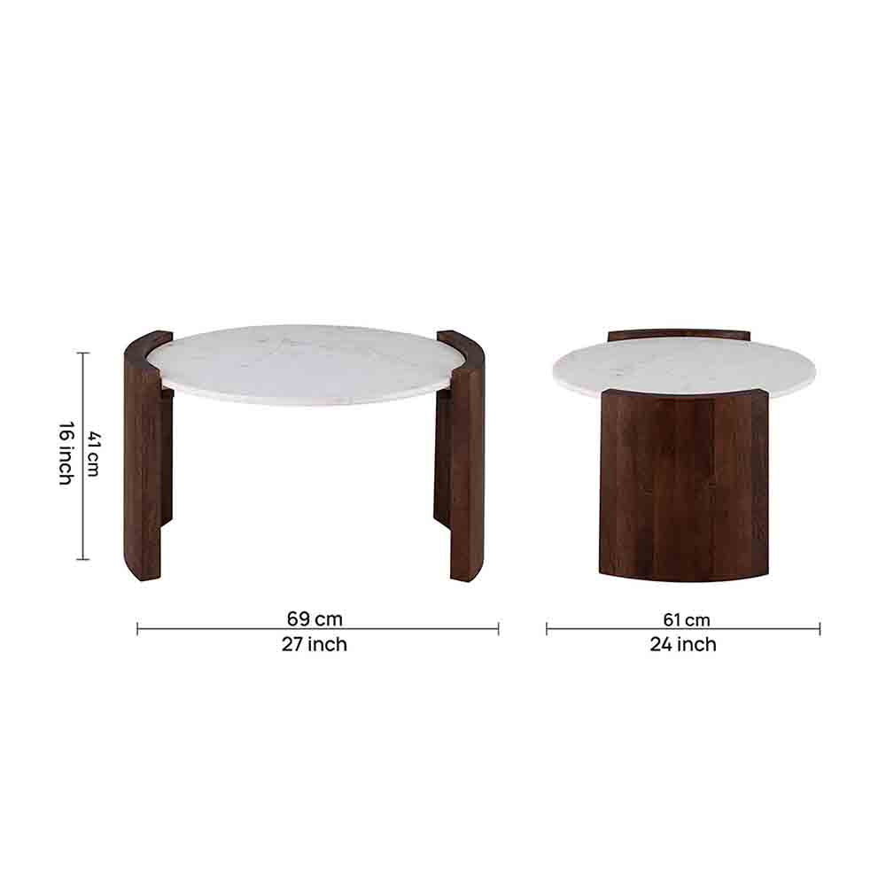 Stela Wooden Coffee Table With Marble Top - Brown