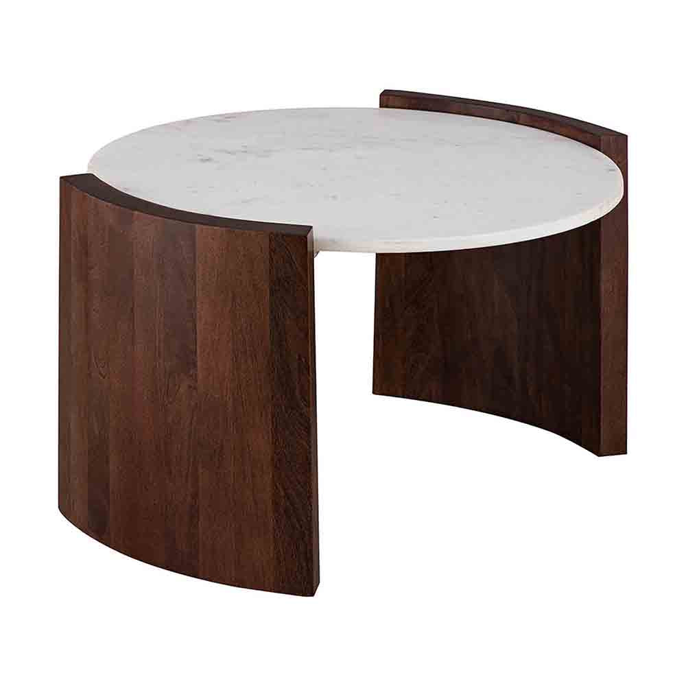 Stela Wooden Coffee Table With Marble Top - Brown