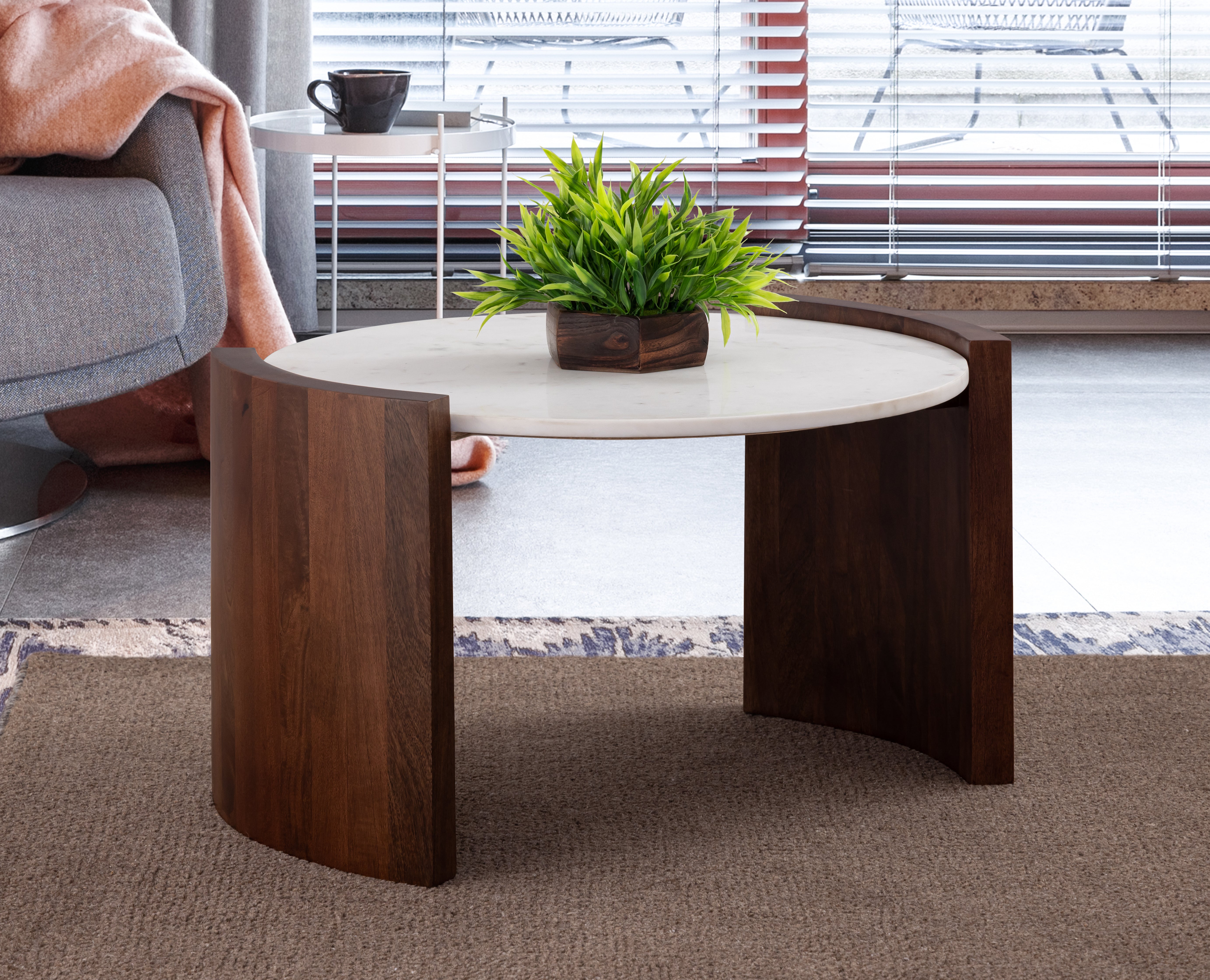 Wooden Centre Table With Marble Top For Home Decor And Office