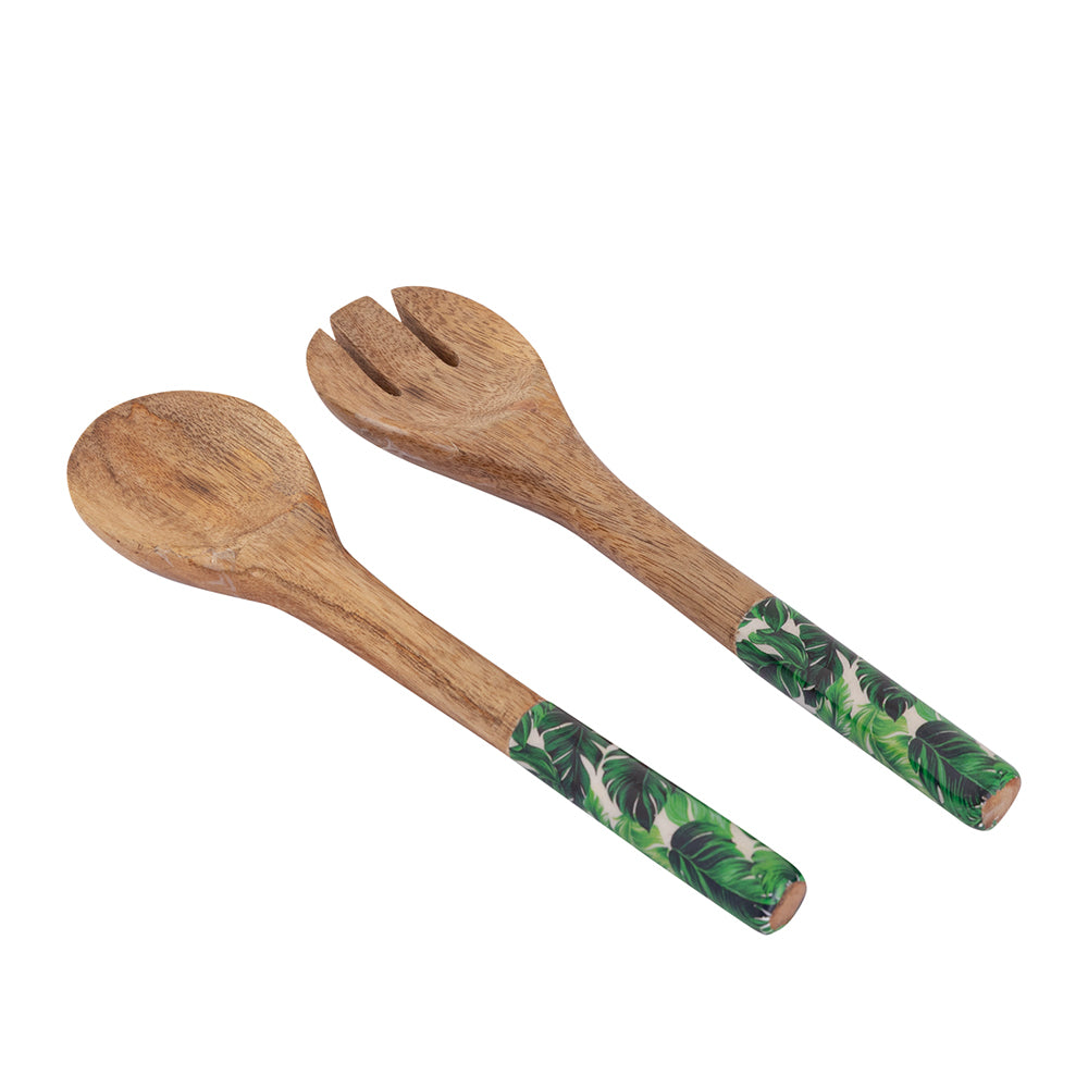 Wooden Serving And Decor Bowl With Spoon And Fork For Home, Kitchen And Office