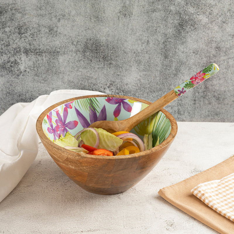 Wooden Serving And Decor Bowl With Spoon For Home, Kitchen And Office