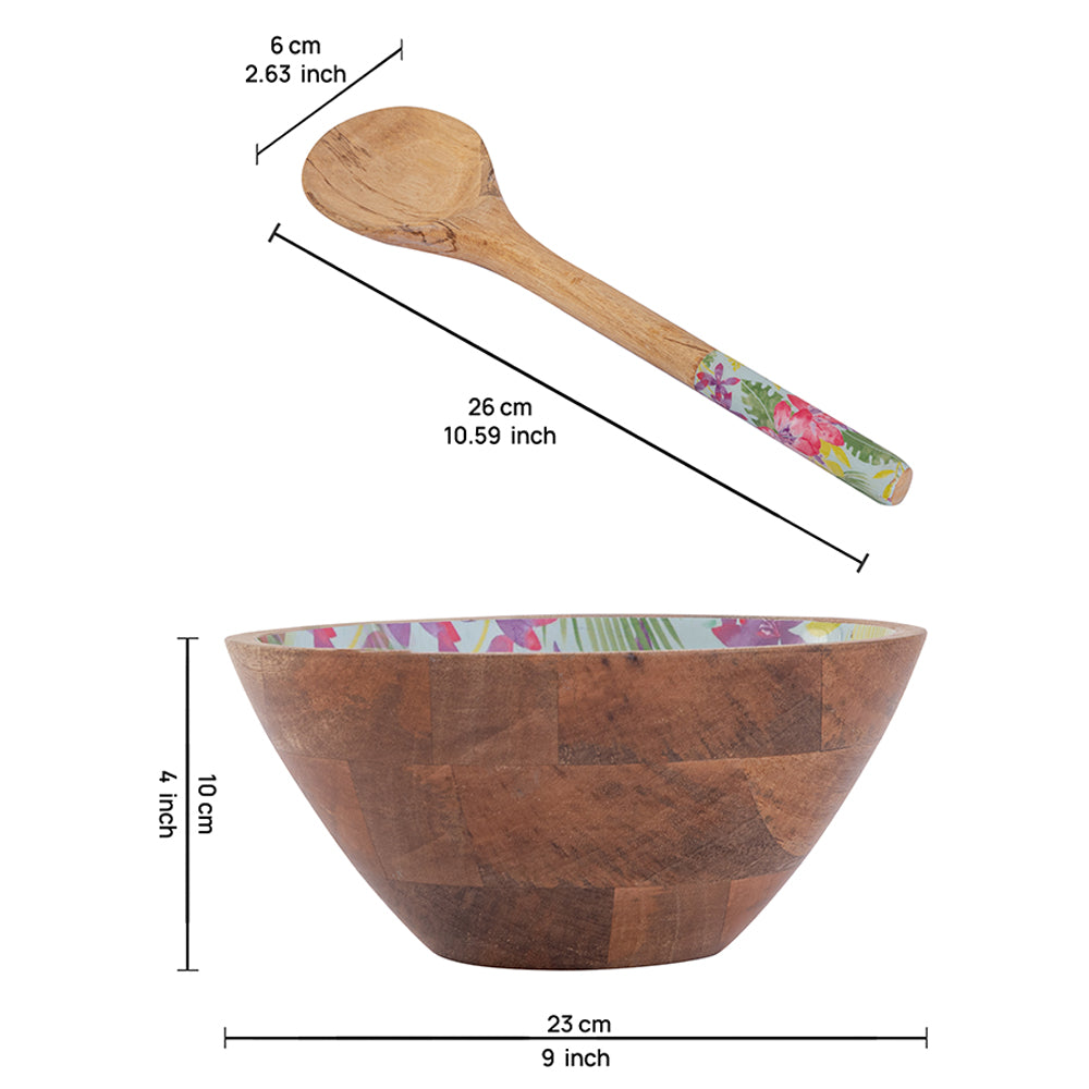 Wooden Serving And Decor Bowl With Spoon For Home, Kitchen And Office