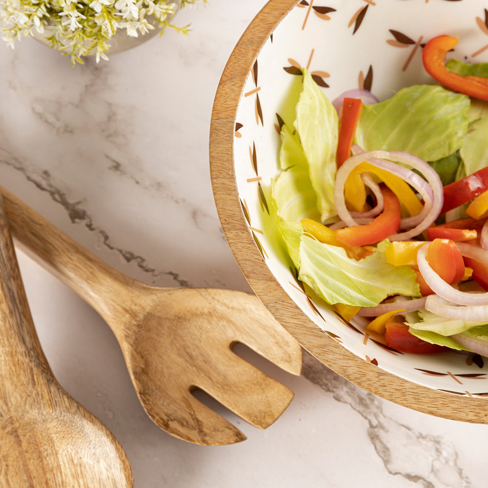 Wooden Serving And Decor Bowl With Spoon For Home, Kitchen And Office