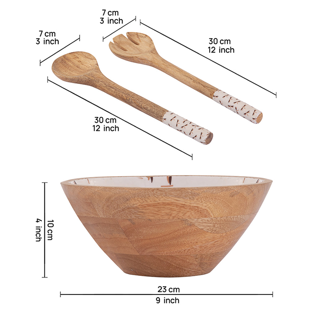 Wooden Serving And Decor Bowl With Spoon For Home, Kitchen And Office