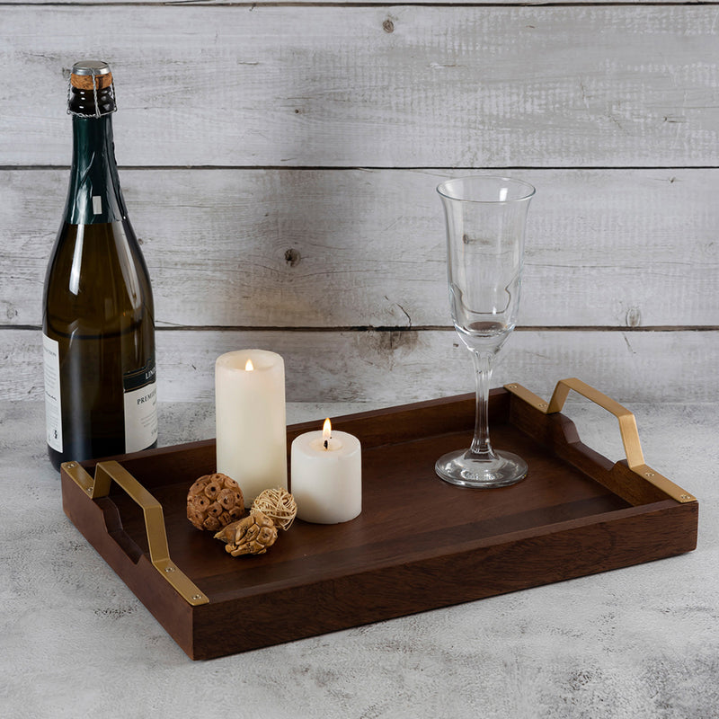 Brown Wooden Rectangular Serving And Decor Tray For Parties And Occasions
