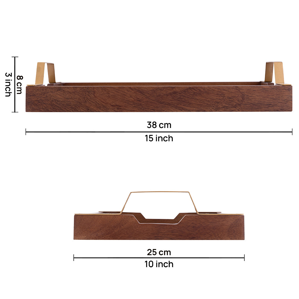 Brown Wooden Rectangular Serving And Decor Tray For Parties And Occasions