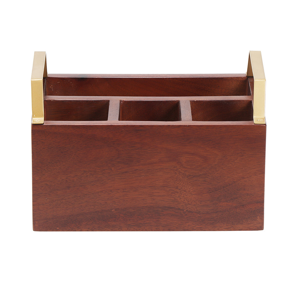 Wooden Cutlery Holder With Metal Handle For Dining Room, Kitchen And Desk