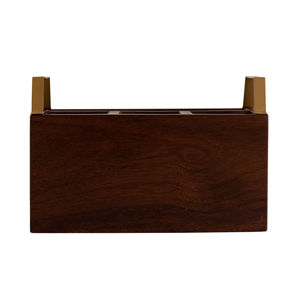 Wooden Cutlery Holder With Metal Handle For Dining Room, Kitchen And Desk